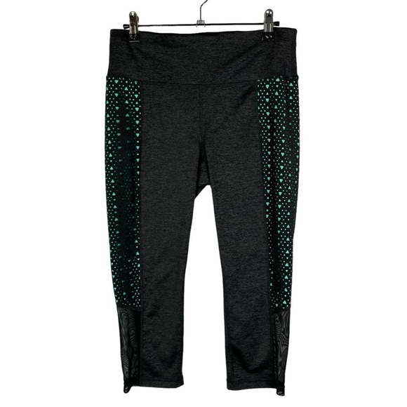 Xersion Dark Gray Aqua Blue Side Eyelet Cropped Athletic Leggings M - Picture 1 of 3